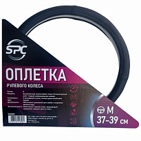  SPC Оплетка М (370-390мм), комбинированная экокожа, спонж стеганная красный ромб + гладкая, черный	